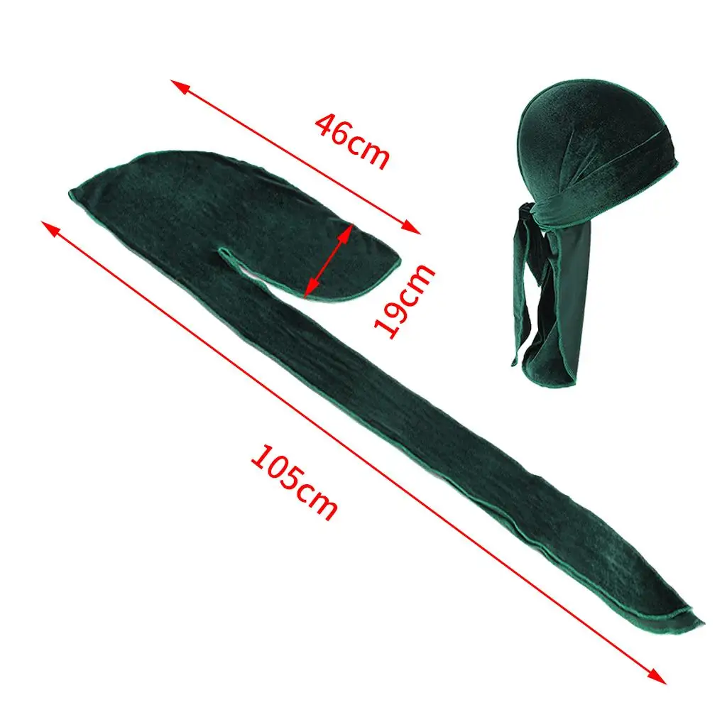 Long Tail Velvet Durag Cap Headwrap for Men Women Muslim Turban Hat Soft Stretchy Pirate Style Scarf Hair Cover