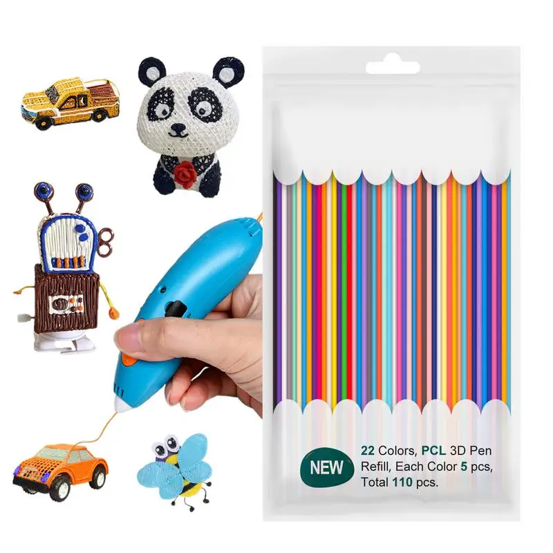 5pcs 22color 3D Pen Filament Refills 2.5mm 3D Print Filament 3D Pen Accessories Colorful 3D Drawing Pen Refill Filament Bundle