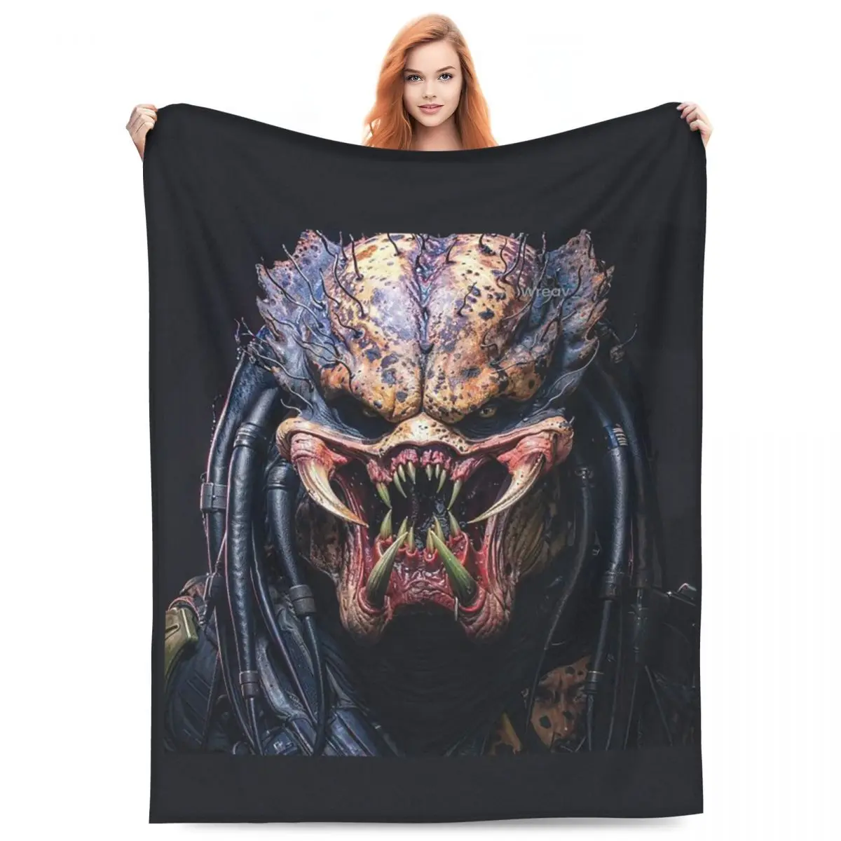 Predator Smile Horror Xenomorph Alien Monster Blanket Flannel Sofa Throw Blanket Breathable Home Bedroom Throws Bedspread Quilt