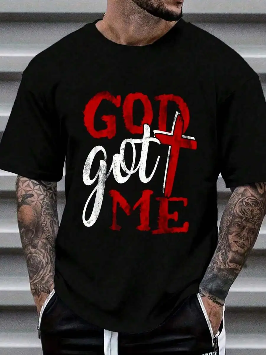 100% Cotton God Christian Faithcross Got Me Religion Quote Inspriration T-Shirt Men's Graphic Tee Causal Tops Fashion Tshirt Sho