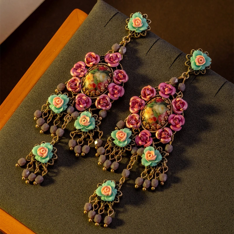 

Chinese Retro Style High-quality Personalized Long Flower Women's Earrings Classical Jewelry Gift