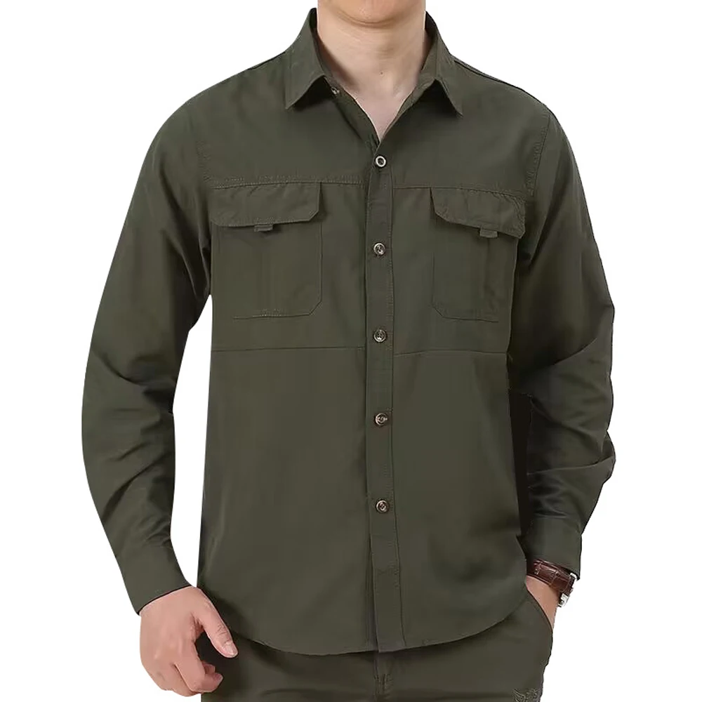 Spring Autumn Men's Quick Dry Tactical Shirt Outdoor Men Long Sleeve Button Shirts Men Hiking Windbreaker Work Shirt Clothing