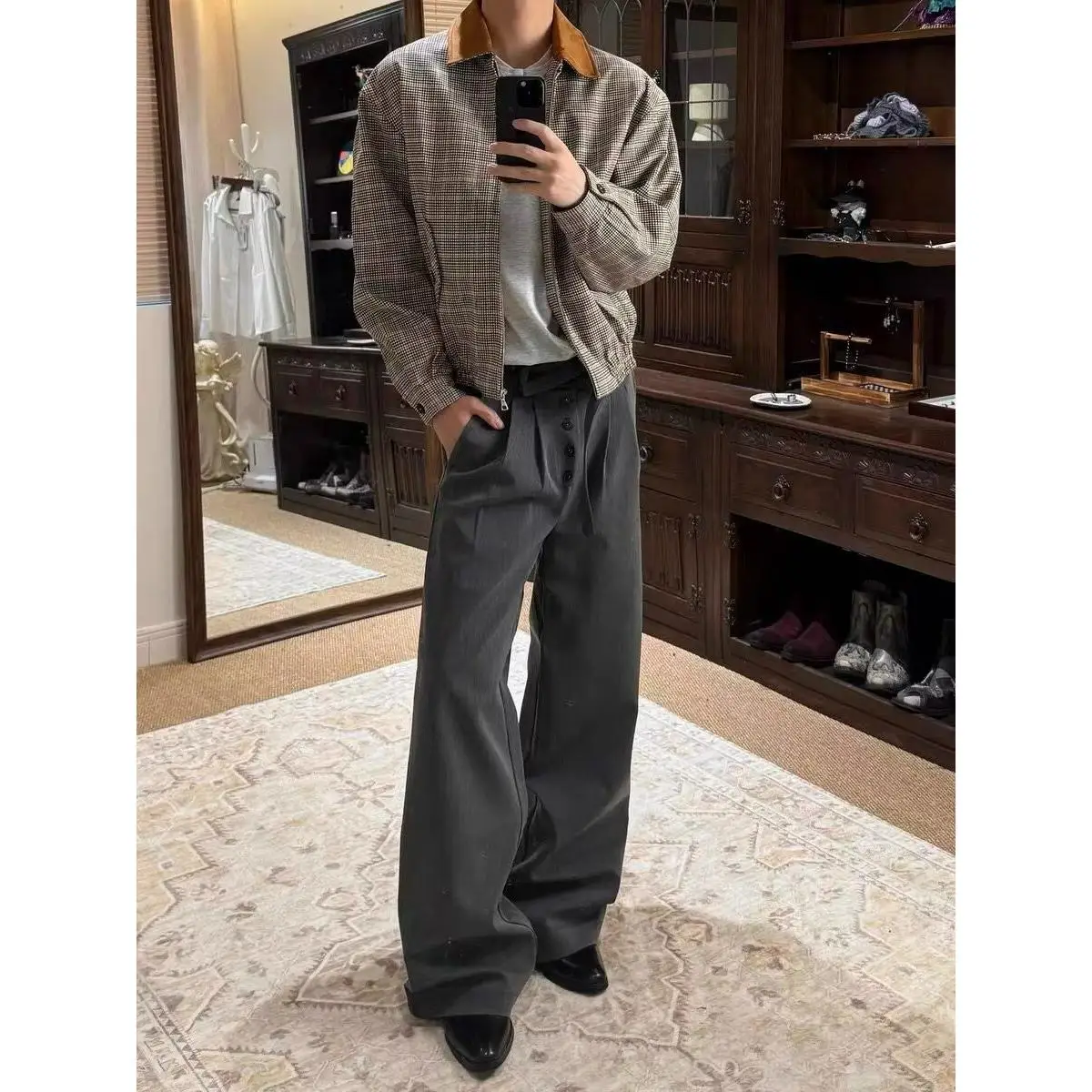 

Airy Cotton Men's Casual Pants Spring Autumn Heavyweight Straight Leg Knife Casual Long Trousers Comfortable Fit