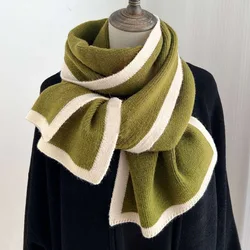 Simple Thicken Color Matching Scarf Color Contrast Large Women's Winter Scarf Cold-proof Neck Wrap Flocking Scarfs Autumn