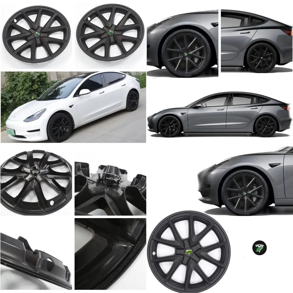 Wheel Covers Hubcaps Fit for Tesla Model 3 2017-2023 18 Inch Hub Caps Replacement Rim Protectors Car Accessories (Matte Black 1P