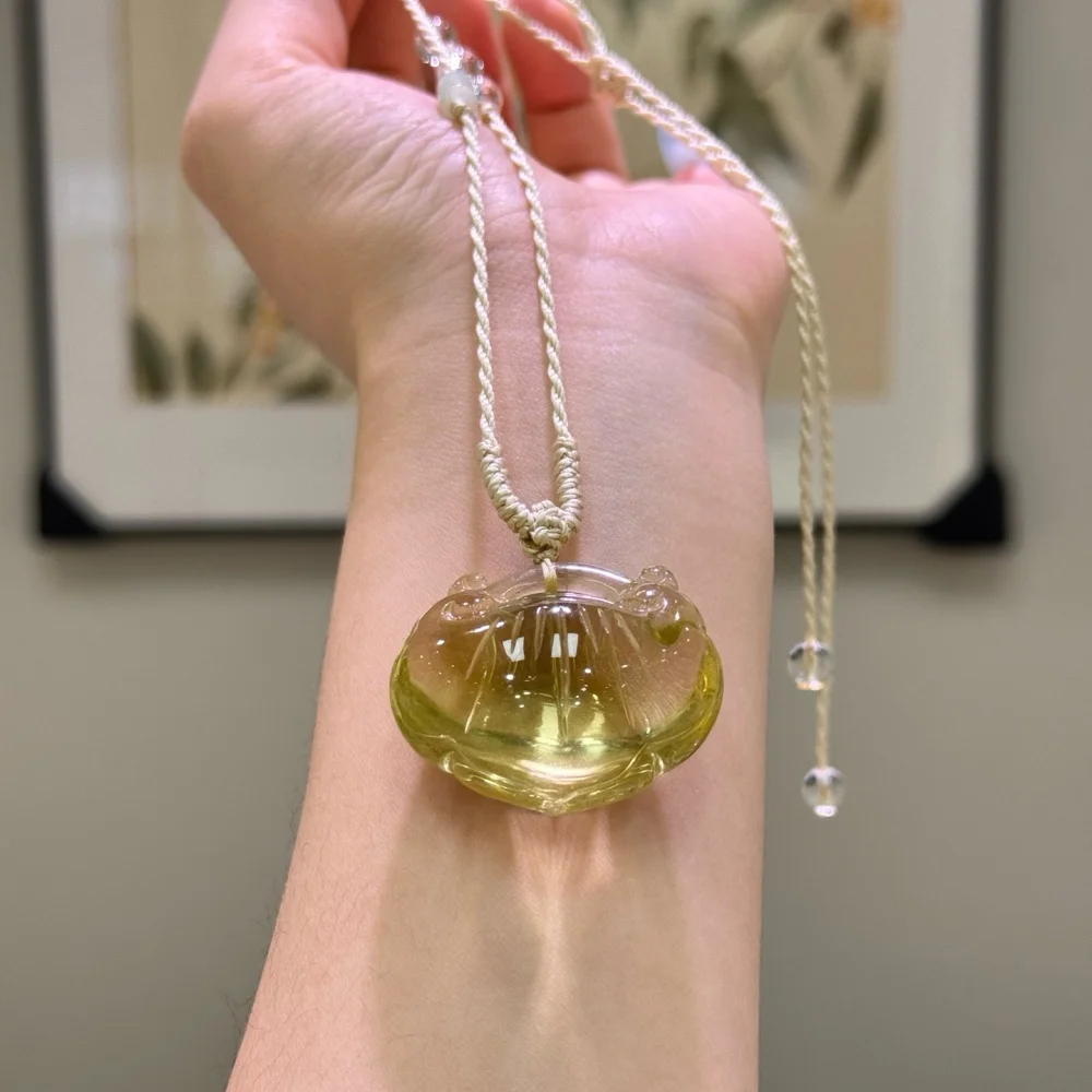 Natural Yellow Citrine Jade Donut Necklace String Charms Handmade Fortune Energy Mineral Woman Amulet Jewelry Gift 1PCS