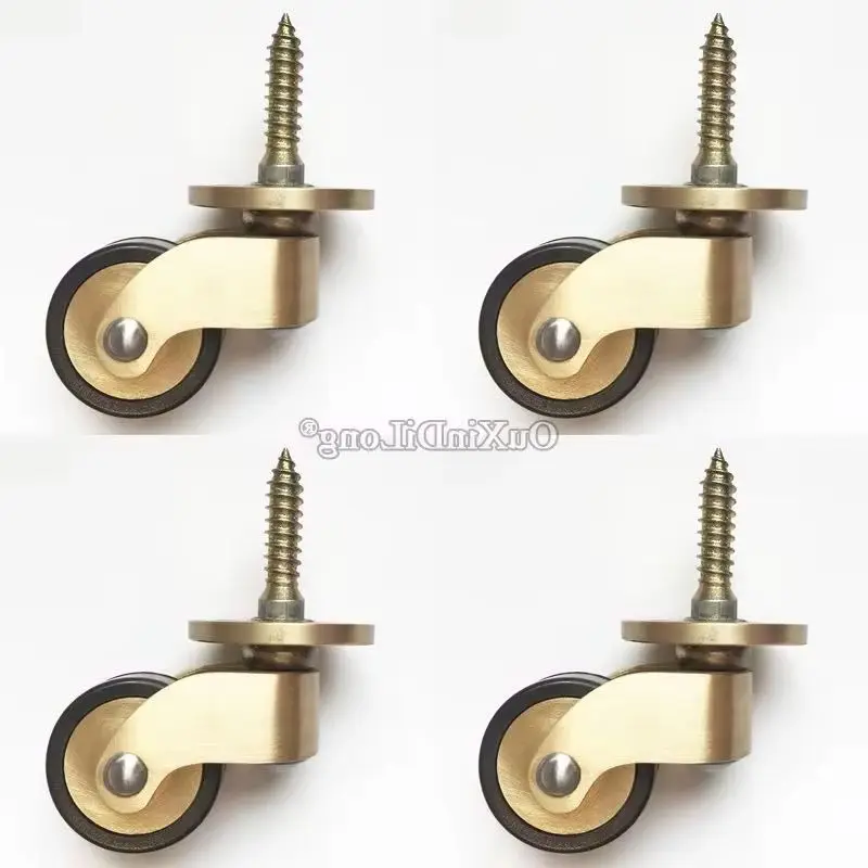 4PCS 1'' Solid Brass Casters Table Chair Sofa Couch Cabinet Feet Castors 360° Rotary Pulleys Wheel Rubber Mute Furniture Rollers