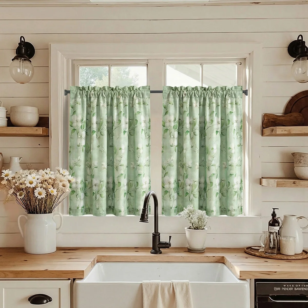 2-Piece Set, European-Style Printed Kitchen Three-Piece Blackout Curtains, Short Curtains, Beautiful Printed Design, Fade-Resistant, Exquisite Rod Pockets, Easy to Install, Lightweight and Soft, Black Coating Lining, 100% Blackout Effect, Privacy Protection, Polyester Material, Washable, Suitable for All Seasons, Darkens the Room, Suitable for Bedrooms, Living Rooms, Offices, Kitchens, Dorms