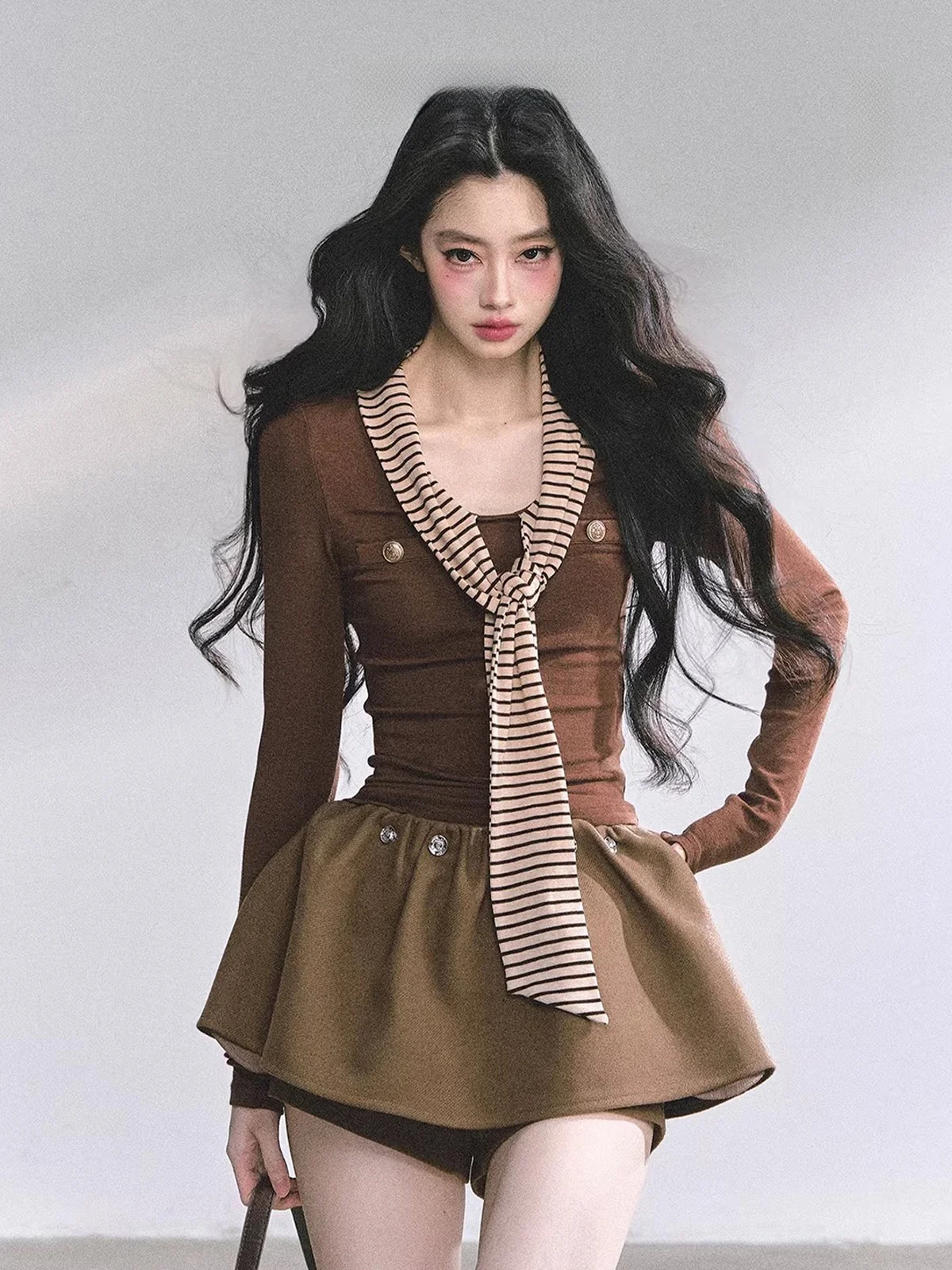 

Женская полосатая футболка AOMALM Lady American Sle с длинным рукавом, осенняя, приталенная, удобная, для повседневной носки