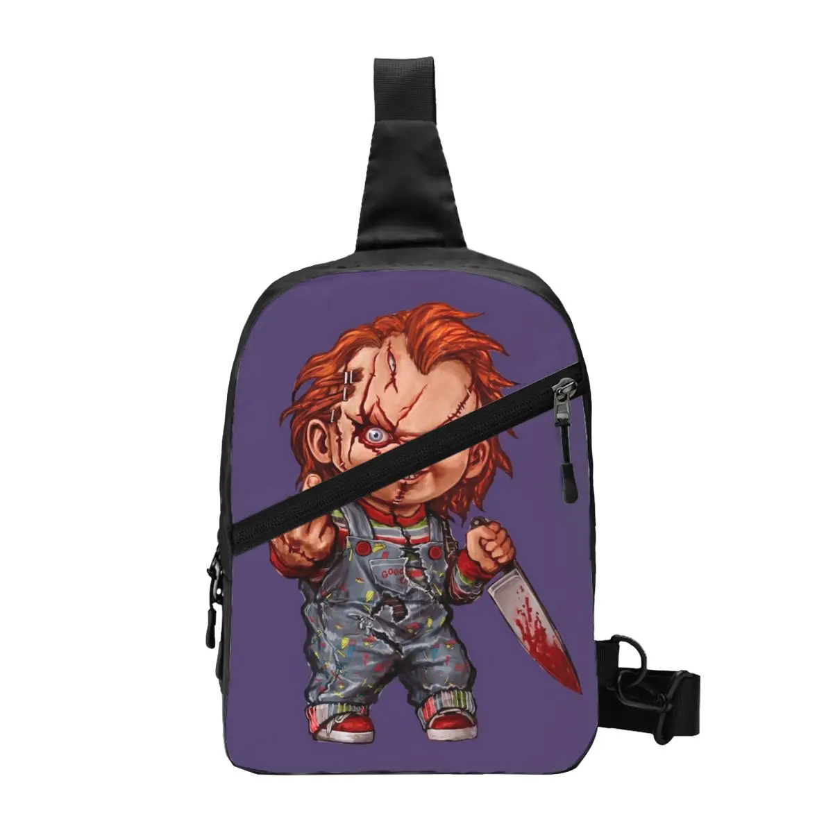 The Killer Doll Chucky Crossbody Sling Backpack Custom Child's Play Horror Movie Chest Shoulder Bag for Travel Hiking Daypack