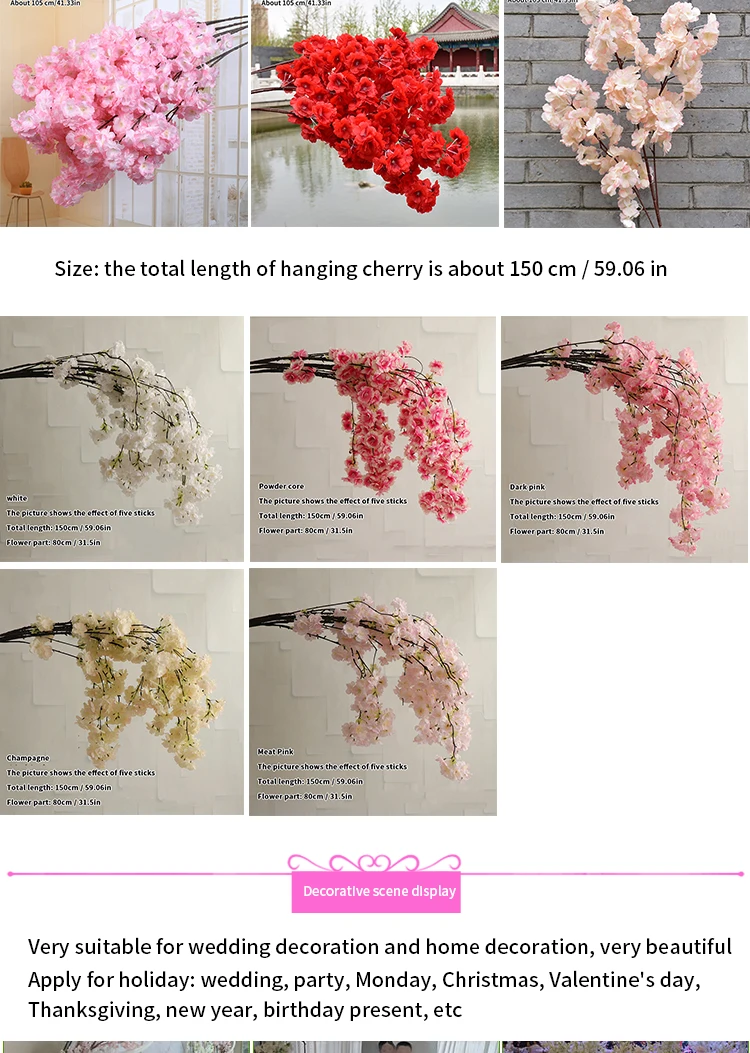 Künstlicher Kirschblütenbaum Rosa Weiß Seidenblume Zweig für Hochzeit Bogen Bonsai DIY Zuhause Party Dekoration – Detail 3
