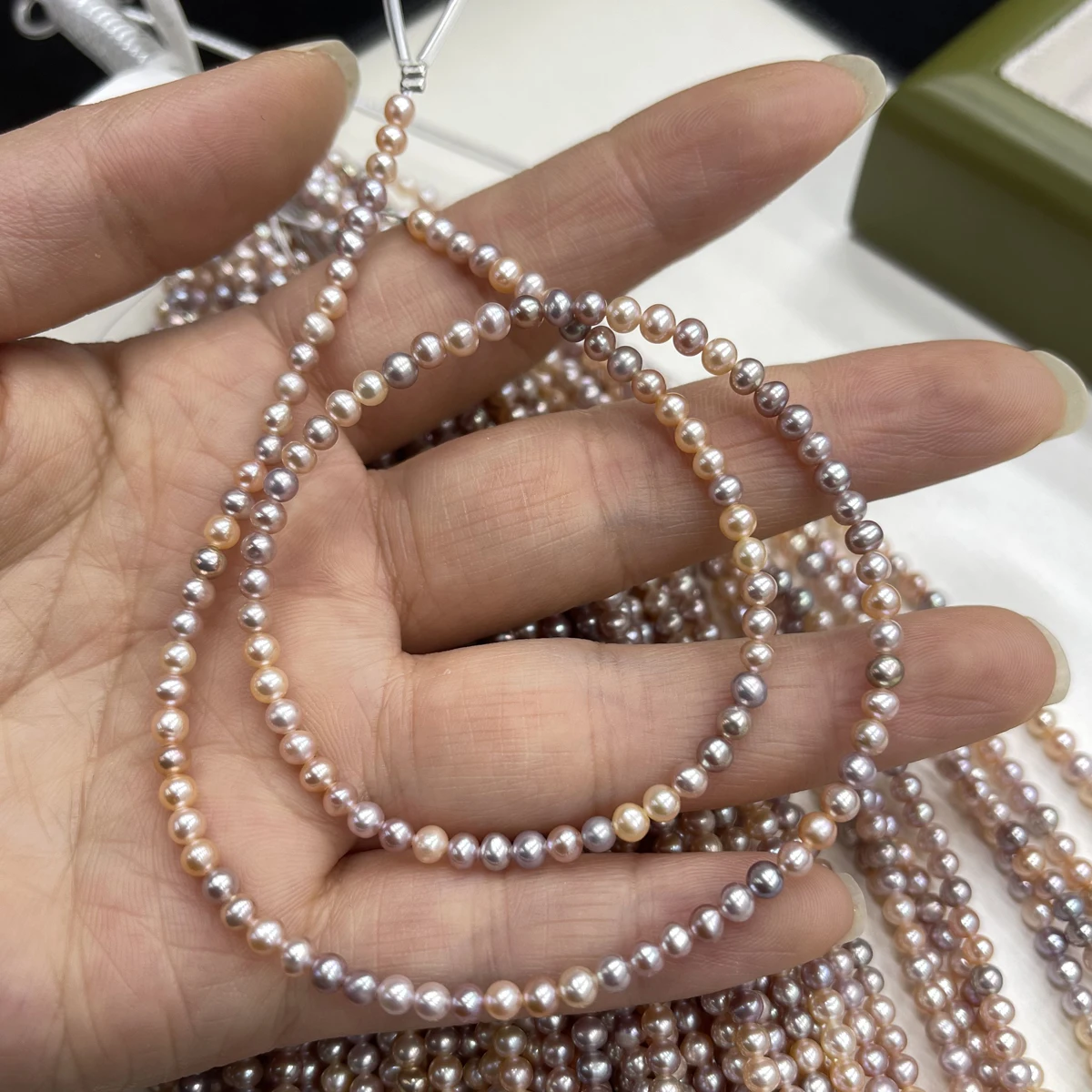 AAA 3-3.5mm Coloured Natural Freshwater Pearls Near-Round Semi-Finished Beads for Jewellery Making DIY Necklace Bracelet 38cm