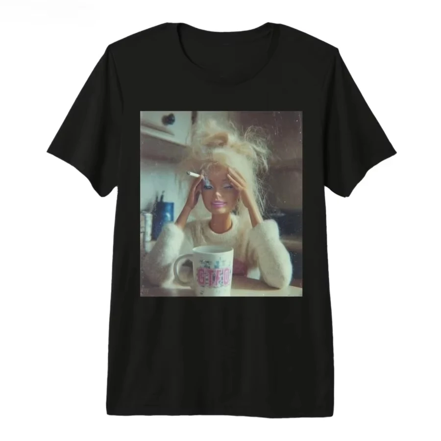 Funny Distressed Doll Face Meme Smoking Sarcastic Humor Gift T-shirt for Men Women T Shirts Short Sleeve Tops
