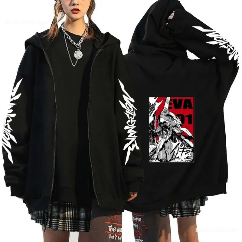 EVANGELION Ayanami Rei Hoodies Anime Oversized Zip Hooded Hoodie Winter Warm Streetwear Jackets Coat Women Top Pullover Clothes