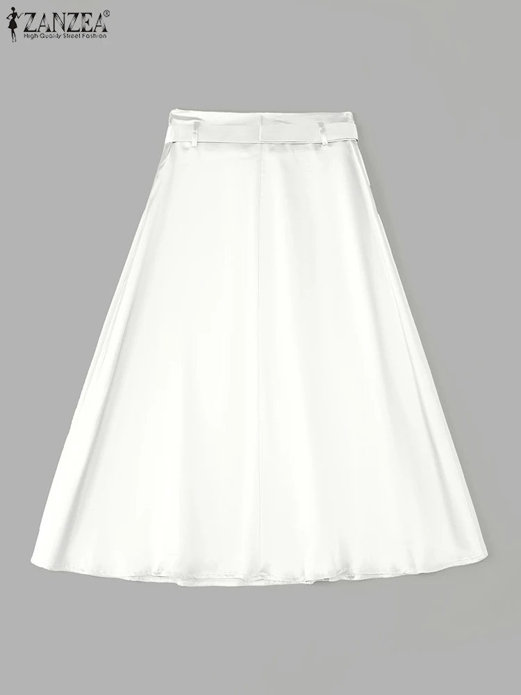 스타일리시 오피스 OL 스커트 ZANZEA 여성 가을 하이웨이스트 스커트 2025 우아한 솔리드 새틴 A라인 파티 스커트 캐주얼 미디 스커트