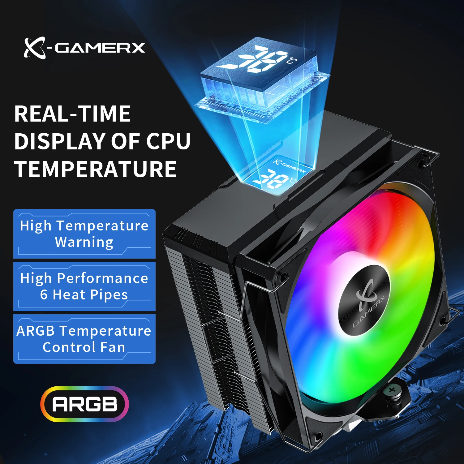 6 Copper Tube Game Digital Cooler Z-6000 Heat Sink CPU Cooler Air Dispersion/Temperature Display ARGB Computer Tower Air Cooling