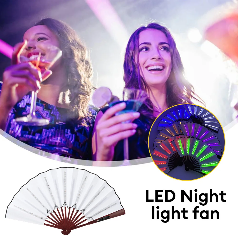 

Foldable Hand Fan With Led Light Glowing Fluorescent Discoloration Fan For Night Performance Dj Bar Club Room Party Decor