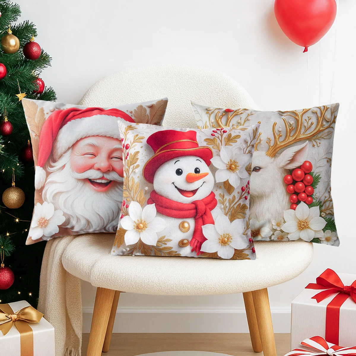 クリスマス雪だるま枕カバー メリークリスマス ホームデコレーション 2025 ナビダッド クリスマスオーナメント サンタクロース クッションカバー 新年 2026