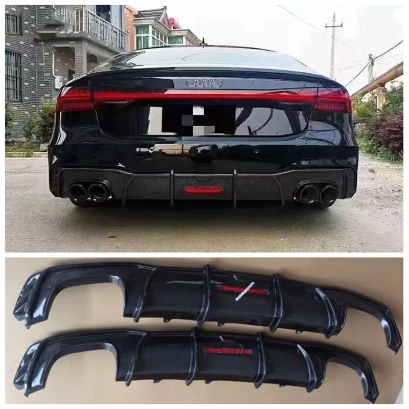 

For Audi A7 S7 C8 2019 2020 2021 2022 2023 High Quality Carbon Fiber Car Rear Trunk Bumper Diffuser Exhaust Protector Cover