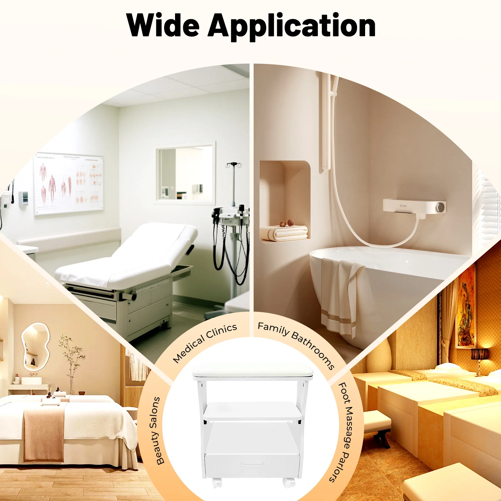 مقعد حمام للقدم متعدد الوظائف بعجلات عالمية، سعة تحميل 44.09 رطلًا لصالونات التجميل وعيادة طبية وصالون الشعر