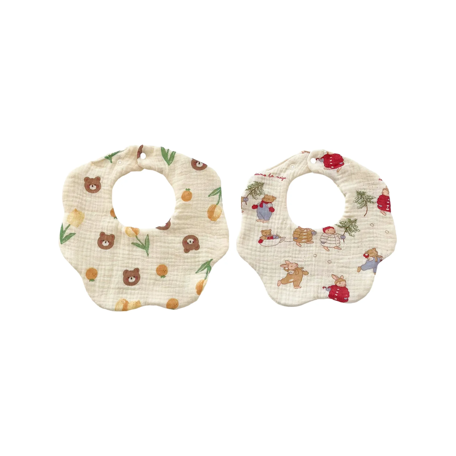 

6-layer petal bib combination-orange bear + pink rabbit