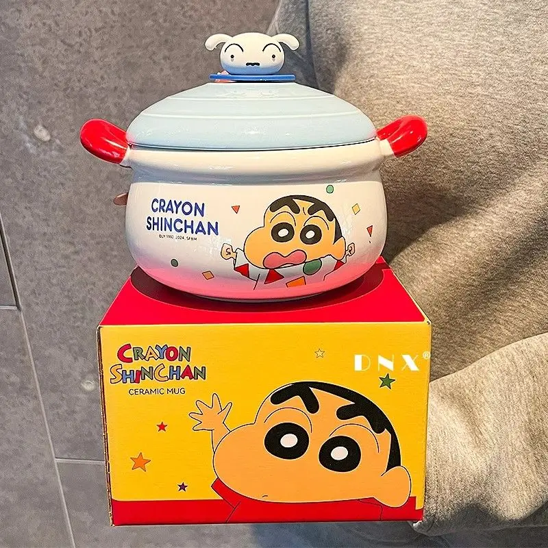 

Anime Cartoon Crayon Shin-chan Instant Noodle Bowl with Cover Dormitory Home New Cute Girls Ceramic Bowl Birthday Gift