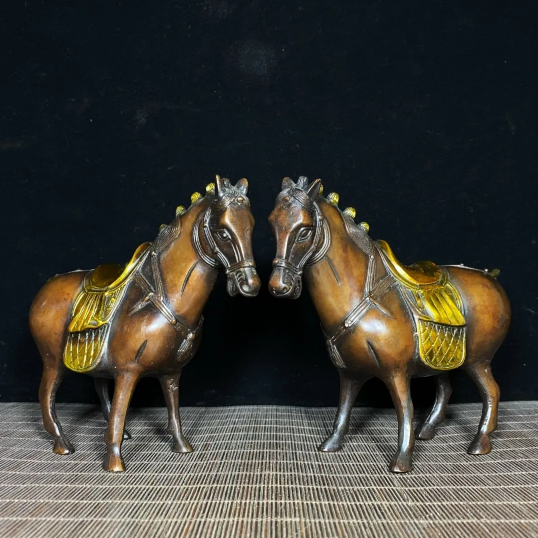 Pure copper and brass Tang crouching horse to success supplies store entrance office antique rack ornament stationery 17cm