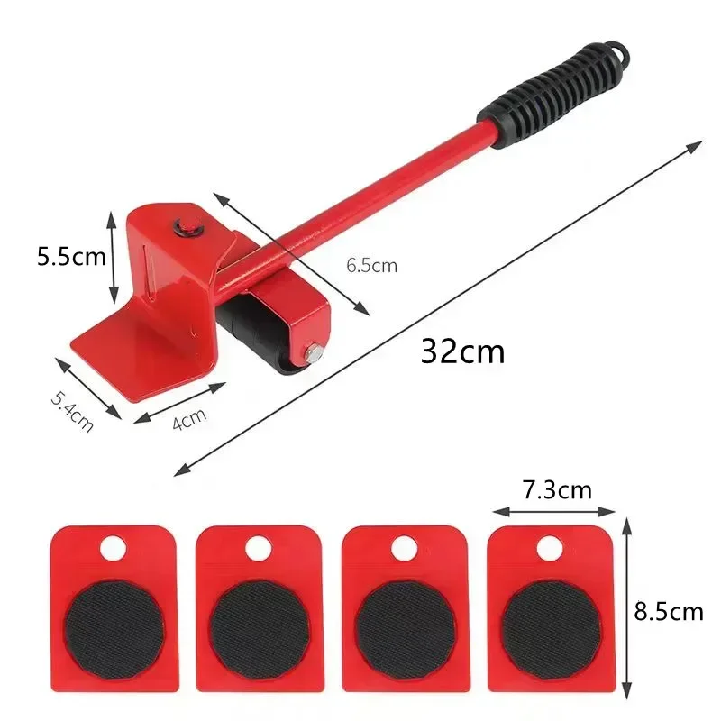 5Pcs/set Furniture Mover Tool Set Heavy Stuffs Moving Roller with Bar Furniture Mover Lifter with Wheel Professional Moving Tool