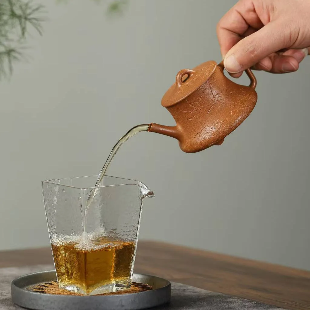High Quality Real Yixing Jasaho Zisha Clay Teapot Purple Pot Descending Slope Mud Hand Carved Sketch Household Set