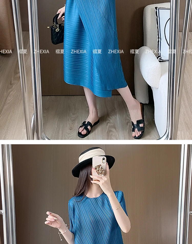Miyake Gefaltetes Patchwork-Kleid für Damen, Sommer 2024, Neues Einzigartiges Design mit Schlankem und Lockerem Stil, Maxi-Kleid – Detail 3