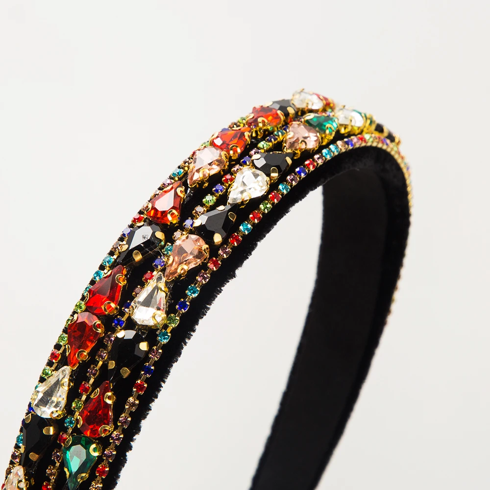 New Water Droplet Glass Drill Full Drill Bit Hoop Vintage Fashion Versatile Velvet Fabric High Quality and Elegant Headband