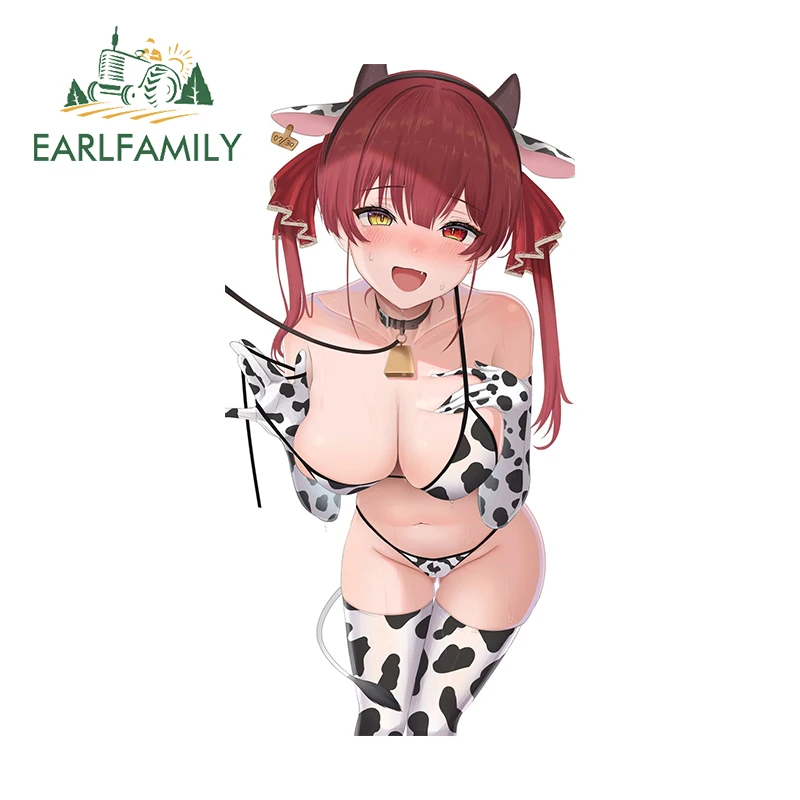 

EARLFAMILY Cow Bikini Marine Girl Car Stickers Hentai Hololive Creativite NSFW Rearview Mirror Decal Trunk Camper Decoration