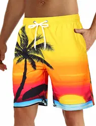 Pantaloncini da surf da uomo pantaloncini da bagno Bermuda pantaloncini da spiaggia coulisse stampa 3D grafica albero di cocco traspirante Quick Dry Short