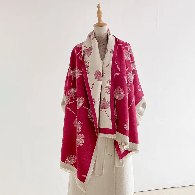 Shawl scarf  female dandelion year new autumn and winter imitation cashmere thickened double-sided two-color outer warm scarf
