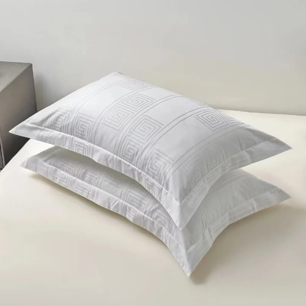 100% Cotton White Jacquard Satin Pillowcase 1pcs 5 Star Hotel Quality Home Bedding Envelope Closure Glossy Pillow Cover