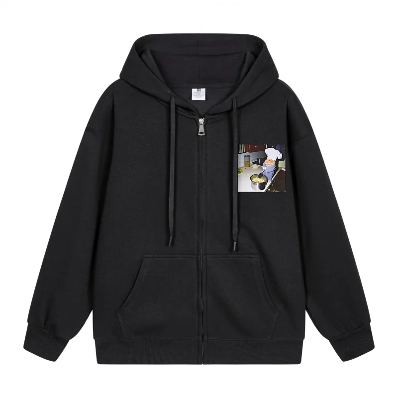 

Men's Zip-Up Hoodie Black Hoodie With Small Print New Style Casual Couples’ Style Casual and Loose