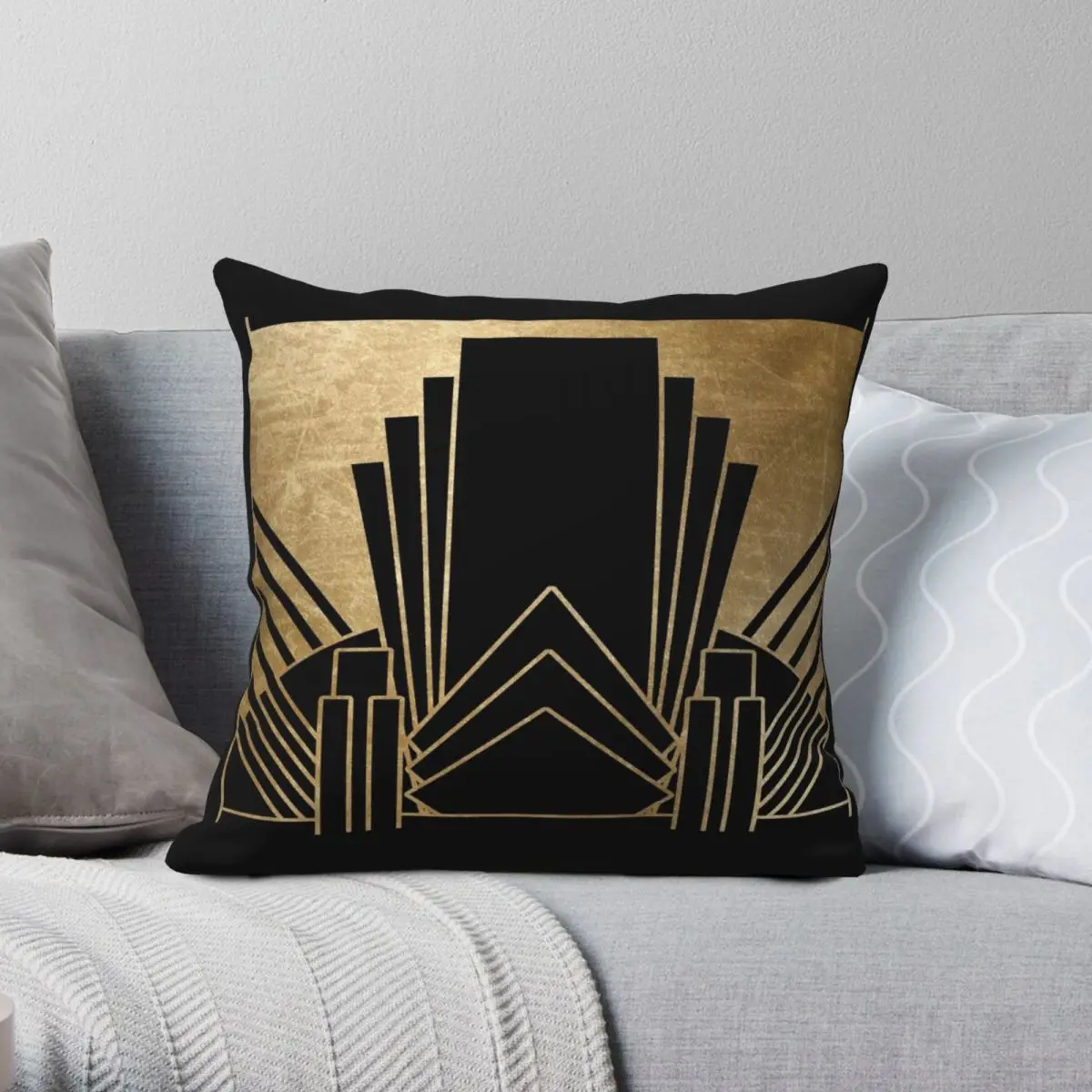 Gatsby Faux Gold Foil Square Pillowcase Polyester Linen Velvet Creative Zip Decor Throw Pillow Case Car Cushion Cover