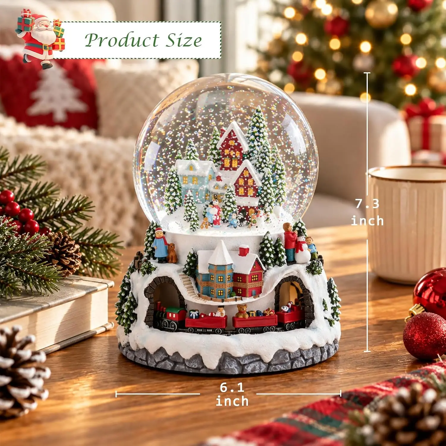 Christmas Snow Globe Music Box Featuring a Moving Train and Snow Village
