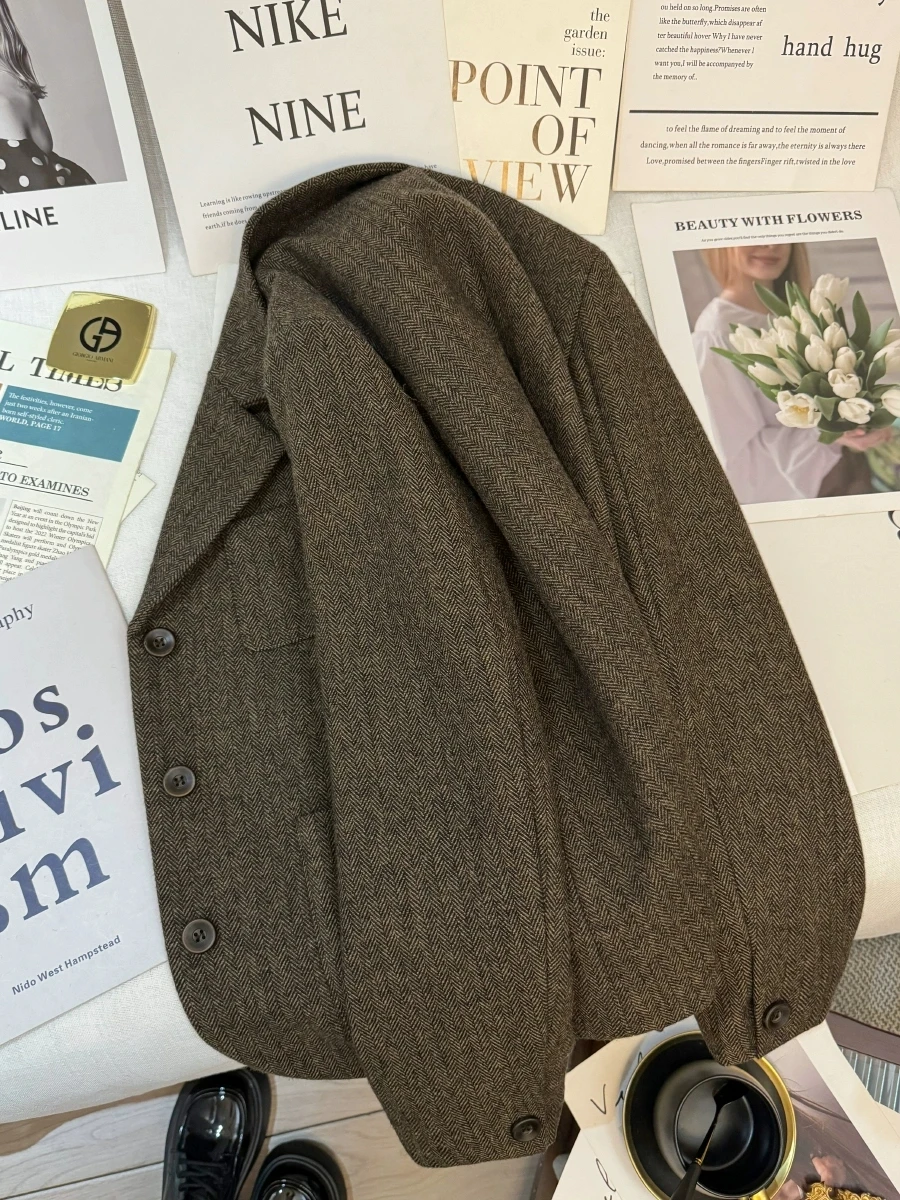 Veste Blazer marron Style OL pour femmes, Vintage, surdimensionnée, manteau de costume, Y2k, Harajuku, simple boutonnage, manches longues, vêtements d'extérieur, automne