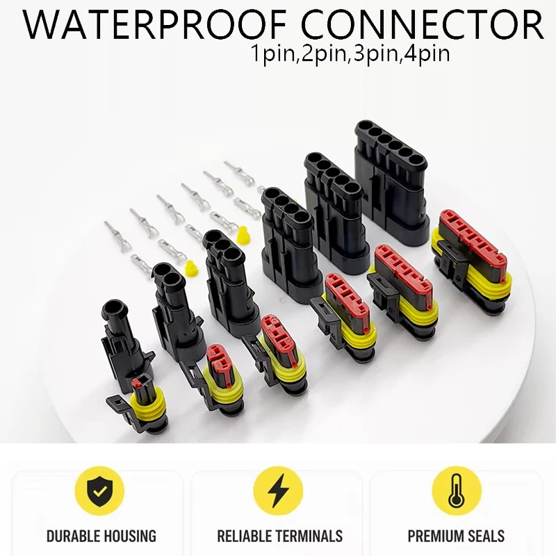 5 pcs Waterproof Electrical Connector Kit 1/2/3/4-Pin Male/Female Terminal Plugs and Sockets for Auto Wiring Installation Parts