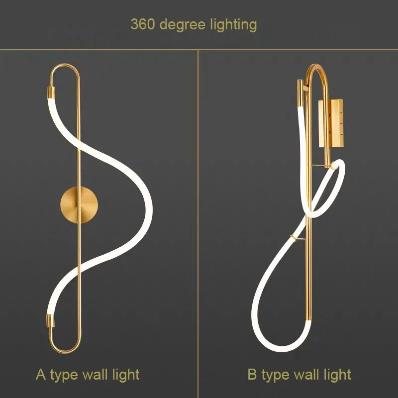 

Nordic-Sconces Big Size 22W Golden Wall Light Fixture Decoration Bedside Led with 360 ° Silicone Light Strip Indoor Light