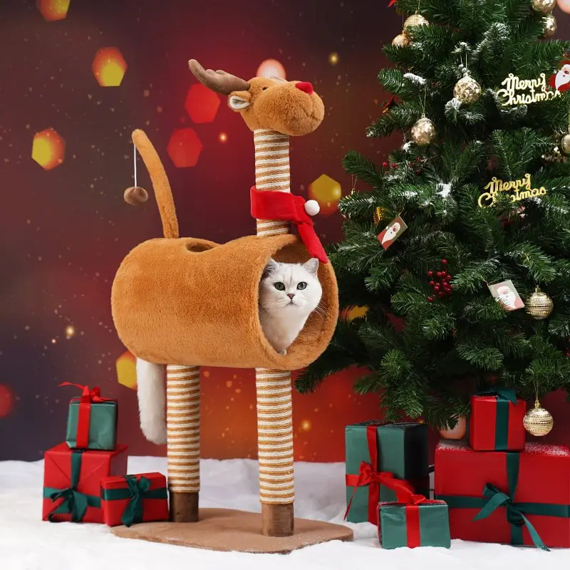 

Cat Climbing Frame Cattery Tree Cat Jumping Platform Through The Sky Column Cat Rack Elk Christmas Theme Pet Products