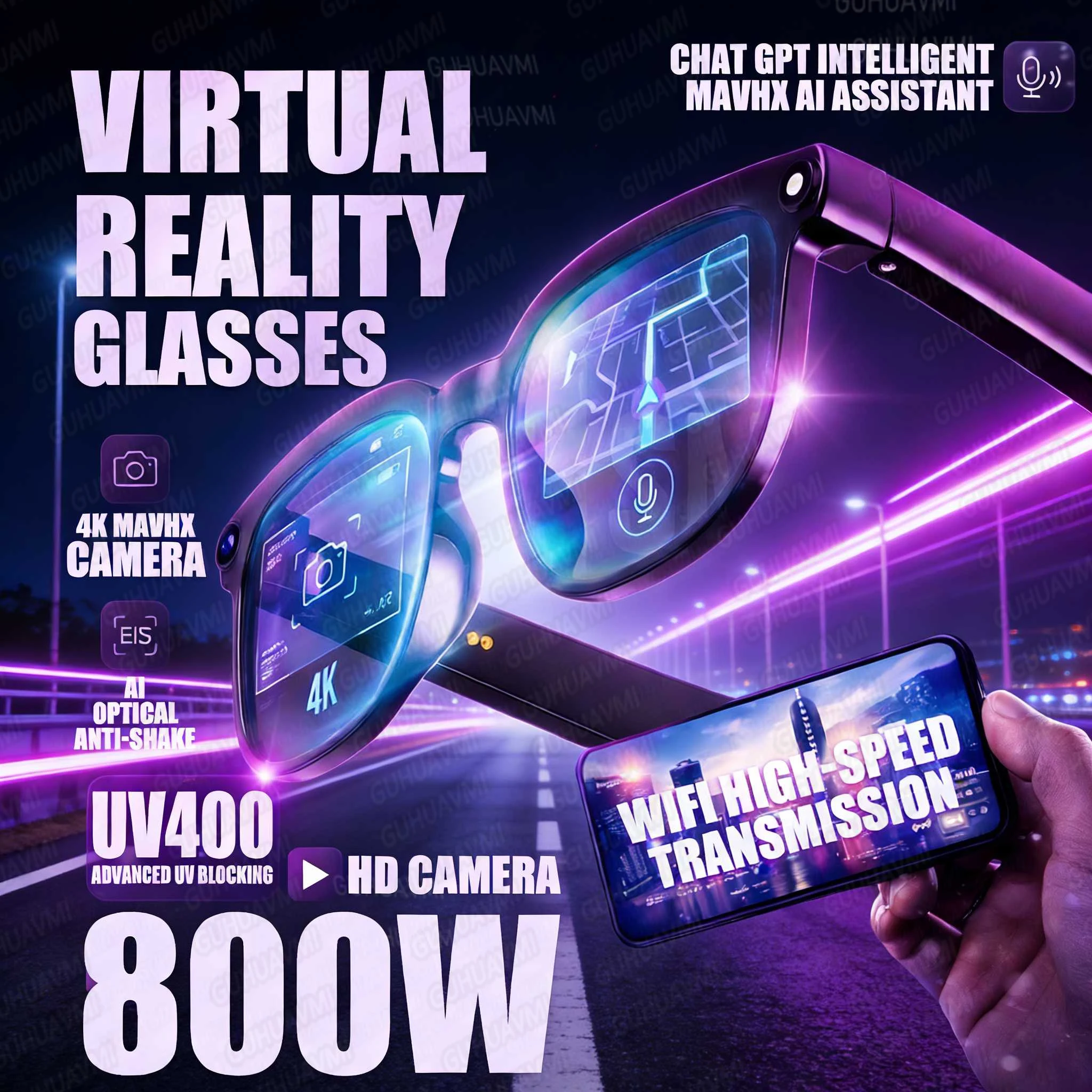 

Умные очки Ultra1080P AI с Bluetooth 5.4, функцией звонков, воспроизведением музыки, передачей фото и видео по Wi-Fi, защитой IP65, оправой TR90, микрофоном и динамиком HD