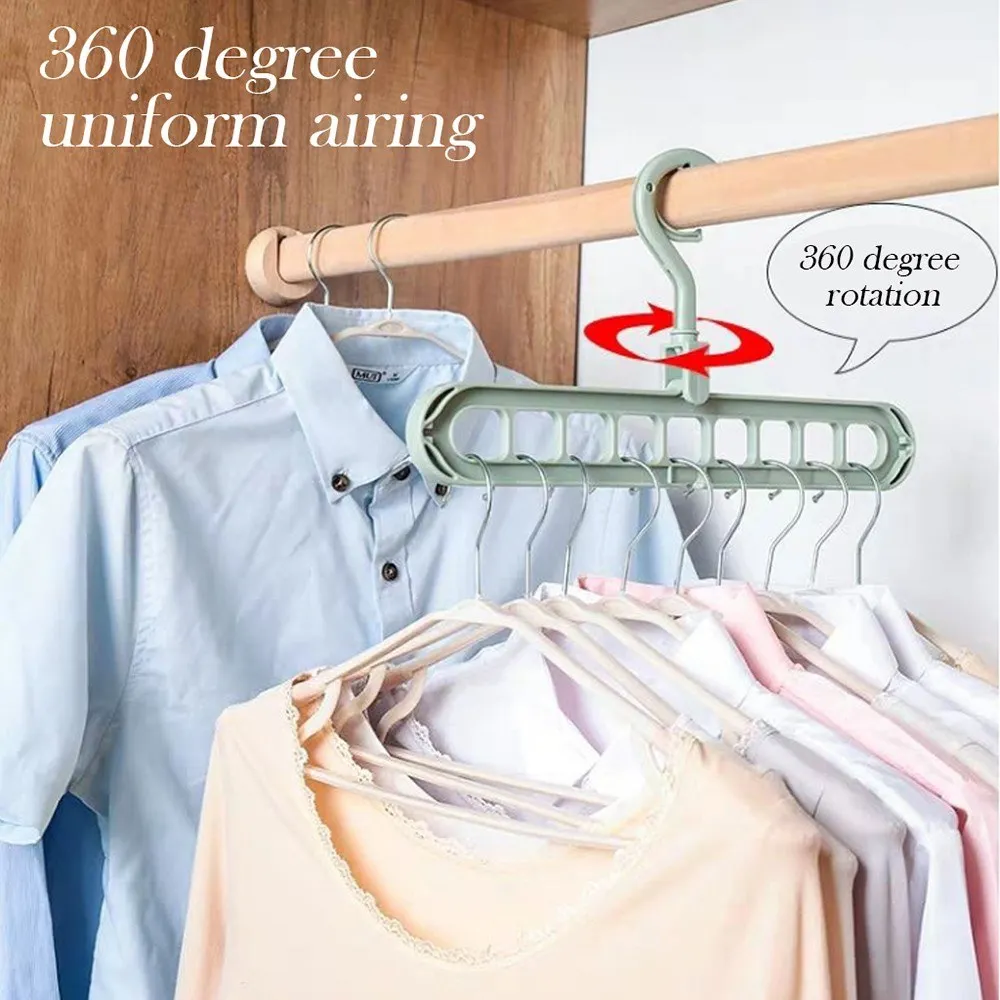 Nine Holes Rotating Hanger Magic Multi-function Folding Clothes Hanger Drying Hanger Closet Space-saving