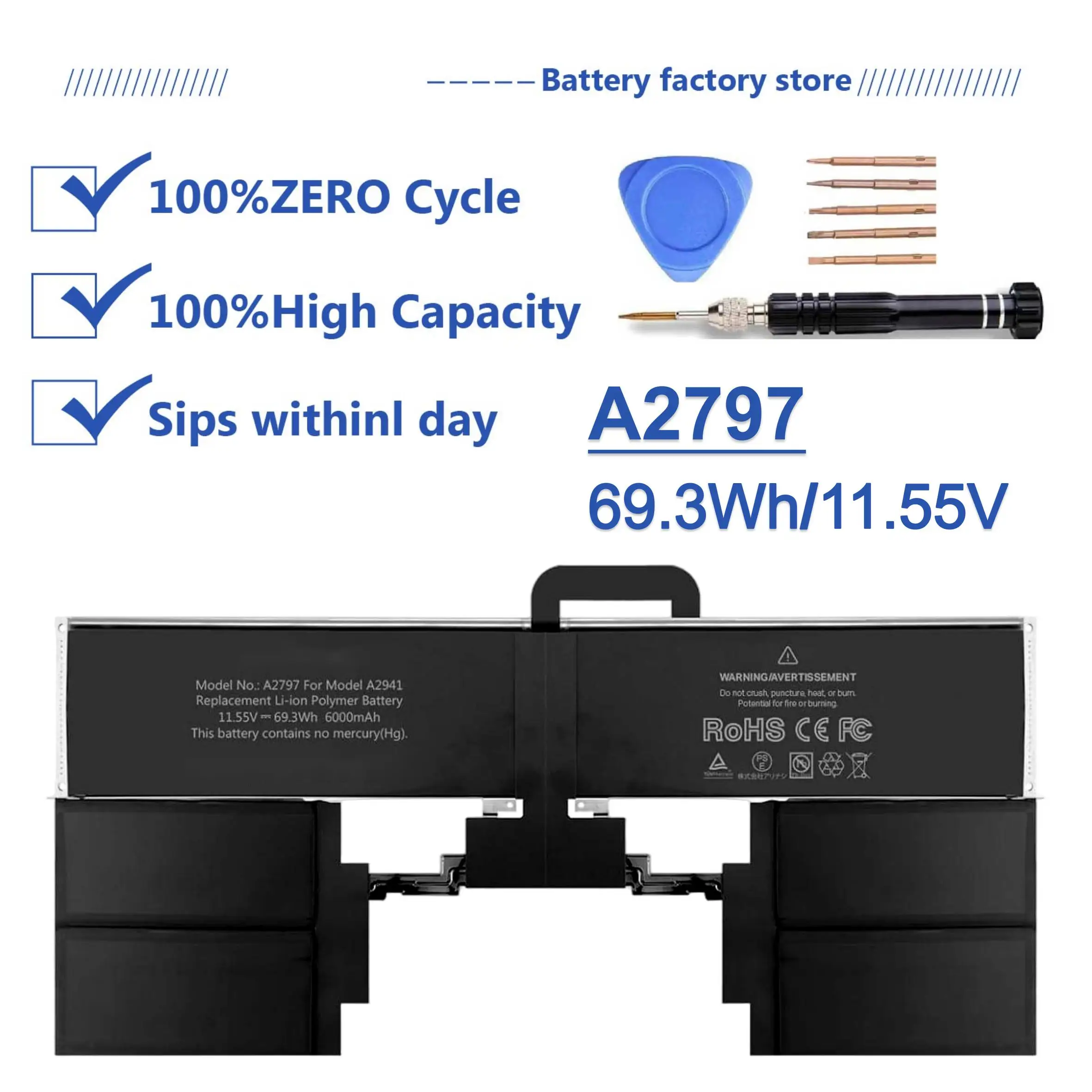 

KYTD A2797 A2941 A3114 battery for MacBook Air 15-inch A2941 (M2,2023) A3114(M3,2024)（69.3Wh-11.55V)
