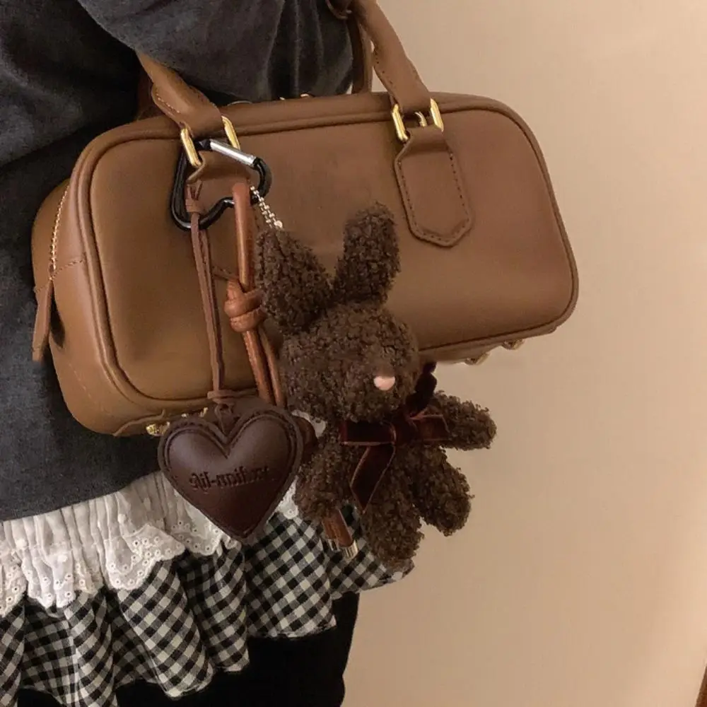 Auto sleutelhanger pluizig konijn sleutelhanger cartoon schattig konijntje boog sleutelhanger zacht Y2K leer hart sleutelhanger paar meisje cadeau