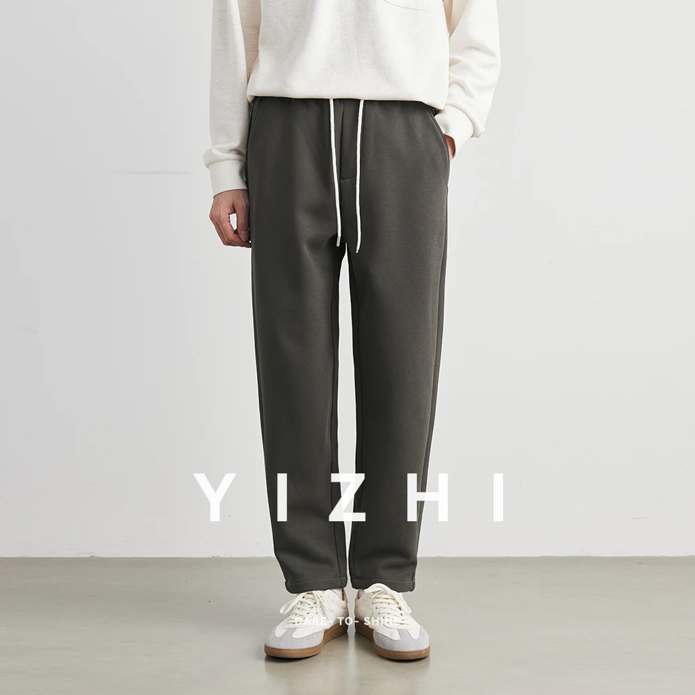 

Модные мужские однотонные свободные повседневные спортивные штаны, новинка зимы 2025 года, утолщенные прямые брюки с эластичной резинкой на талии, простые спортивные штаны