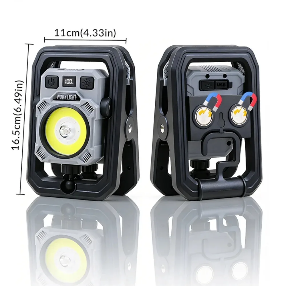Magnetic COB Work Light  5 Modes Waterproof Rechargeable LED Flashlight for Workshop Camping Emergency Outdoor Hiking Repairing