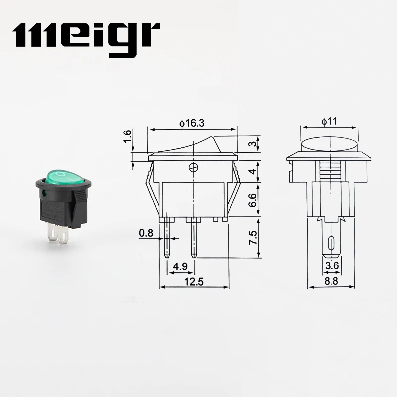 5 PCS KCD1 16.5mm 3A/250VAC Round Boat Rocker Switch On-Off Snap SPST 2Pin 3Pin Power  Switch Push Button Switch