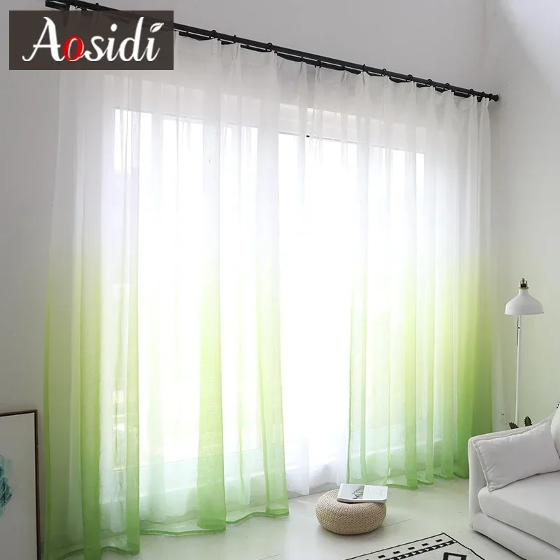 Modern gradient color window tulle curtains for living room bedroom organza voile curtains Hotel Decoration blue Sheer curtains